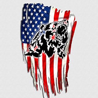 Grizzly Bear Hunting American Flag Decal USA Sticker
