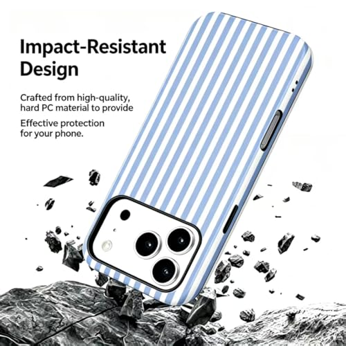 Image of for iPhone 17Pro Case Cute Phone Case,Compatible with MagSafe,Dual Layer Shockproof Protective Phone Cover,Hard Shell + Silicone Cover,Fashion Design for Women Girls,Striped Blue