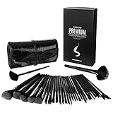 Savisto Professionelles 32 Teile Make Up Pinsel Set mit luxeriöser Leder Effekt Tragetasche & stilvoller Geschenkschachtel
