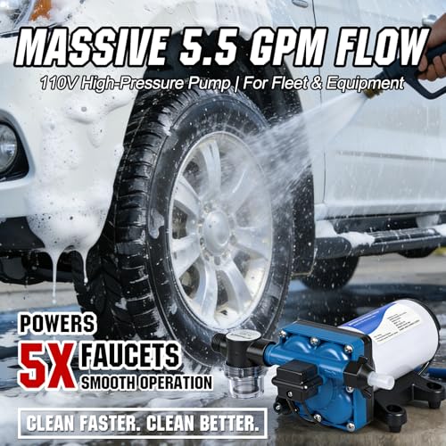 Image of DC HOUSE 110V Camper Water Diaphragm Pump with Power Plug 42-Series 5.5GPM 70PSI High Pressure On Demand Self Priming Water Booster Pump for Kitchen Bathroom RV Garden Hose Rain Barrel Sprinkler