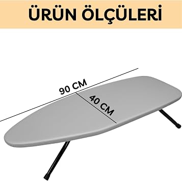 BEYLİNİ Mini Ütü Masası Pratik Konforlu Taşınabilir Portatif Hafif Asılabilir Seyahat Kompakt Ütü Masa 38x88 cm (Gri)