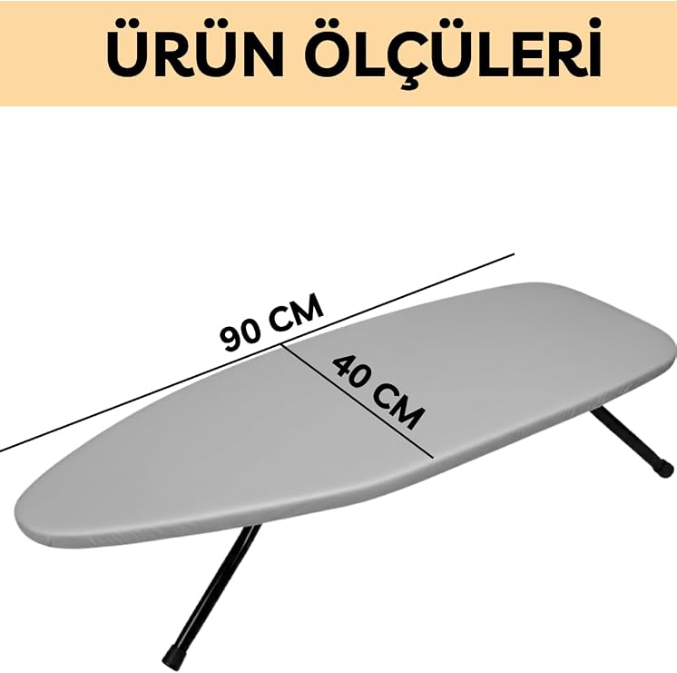 BEYLİNİ Mini Ütü Masası Pratik Konforlu Taşınabilir Portatif Hafif Asılabilir Seyahat Kompakt Ütü Masa 38x88 cm (Gri)