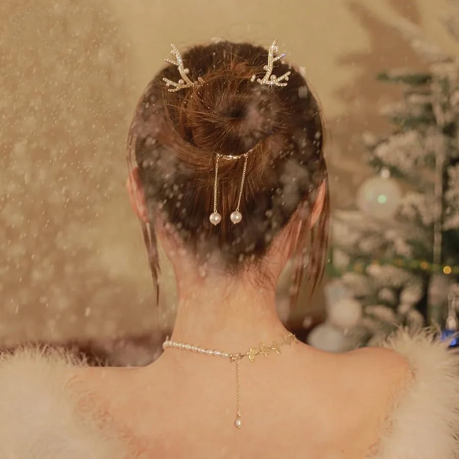 mdgfge Pinzas de Pelo de Navidad con Ciervos, Perlas, Borla, Barrette, Accesorios para Mujeres y Niñas, 2 Piezas miniatura 5