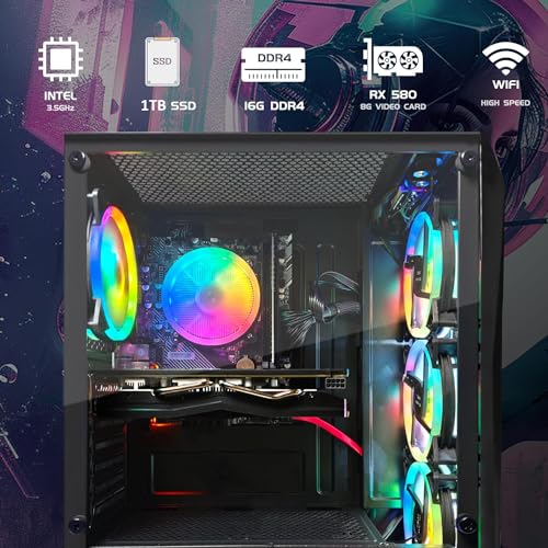 STGsivir PC Gamer Fixe,Ordinateur Gaming, 10th Gen G5905 3.5GHz, Radeon RX 580 8Go GDDR5, RAM 16Go, SSD 1To, WiFi, BT 5.0, Ventilateur RVB x 4, W11H64 – Image 5