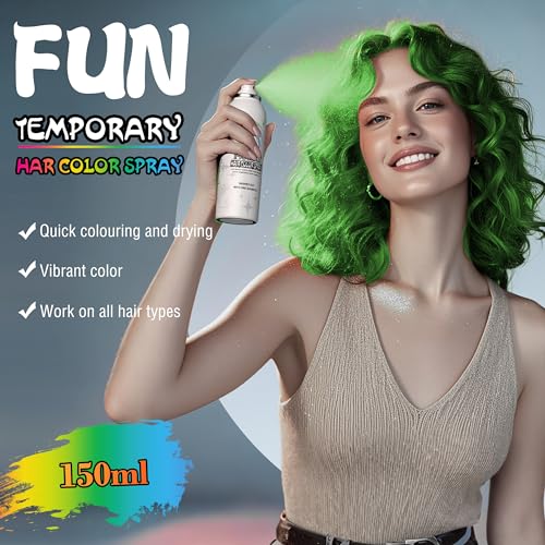 Grünes Temporäres Haarfarbspray - Sanfte Formel, Waschbar & Nicht Klebrig | Sofortige Haarfarbe-Alternative für Erwachsene | Halloween, Kostüm, Party-Make-up, 150ml