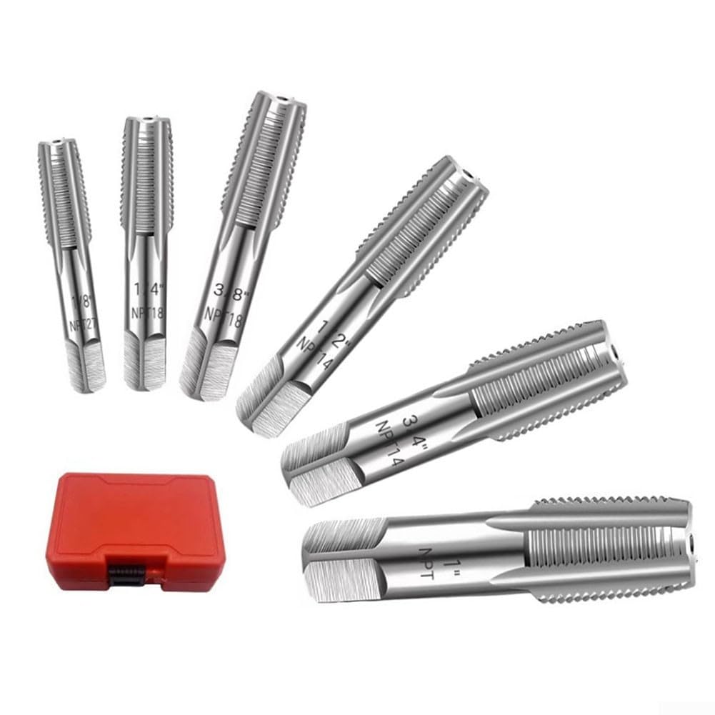 Juego de grifos de tubería para tuberías de agua, herramientas de corte de rosca de metal con portabrocas cuadradas, tamaños de 1 pulgada, 3/4 pulgadas, 1/2 pulgadas, 3/8 pulgadas, 1/4 pulgadas