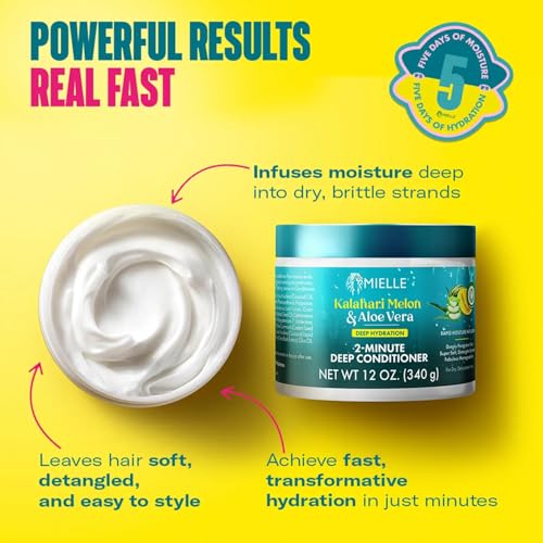 Mielle 2-Minute Deep Conditioner - Kalahari Melon & Aloe Vera Moisturizing Hair Conditioner for Dry, Curly and Textured Hair - Softening, Detangling & Fast-Acting Deep Conditioning Treatment (12 oz) - Image 4