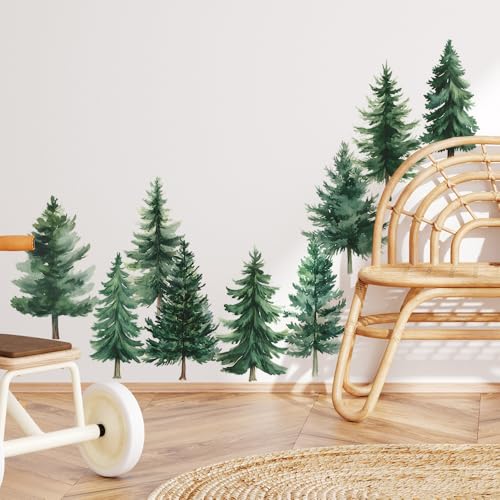 Vinilo Decorativo Árbol de Pino Acuarela Verde 44x43 in miniatura 6