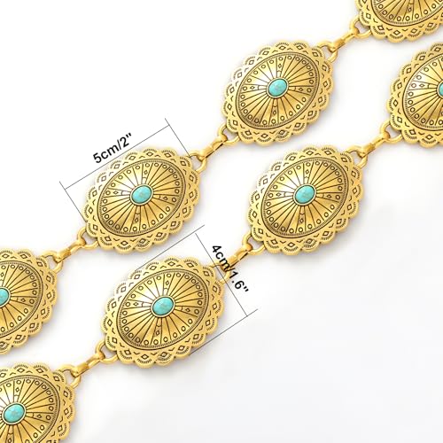 Image of WHIPPY Women Concho Chain Belt Metal Link Western Cowgirl Turquoise Chain Belt for Dress
