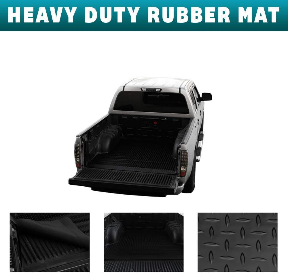 1999-2007 Chevy Silverado 1500/1500 HD / 2500/2500 HD / 3500 Rubber Diamond Floor Mat Carpet | Black Fleetside 8 Ft Long Truck Bed