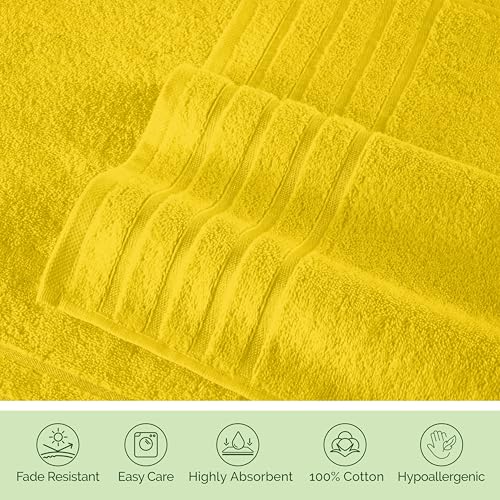 Image of Elegant Comfort 100% Turkish Cotton 4 Lines Viscose Stripe Luxury 4 Pack Hand Towel Set - Ultra Absorbent and Soft 16 x 28 Inch Premium Hotel Spa Quality Towels for Everyday Bath Use, Yellow