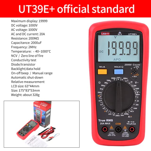 UNI-T Uni-Trend Multimeter clamp Meter UT39A+ UT39C+ UT39E+ UT39C Digital Multimeter Auto Range with LCD Backlight Data Hold Multimetro Tester(UT39E+)