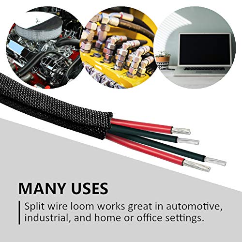 MGI SpeedWare Woven Mesh Split-Sleeve Wire Loom for High-Temperature Automotive Harness and Home Cable Management - 25 feet (1/4")