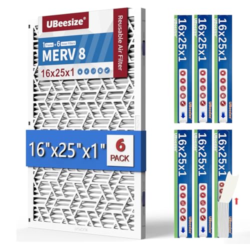 UBeesize 16x25x1 Reusable Air Filter (9-Pack) - MERV 8 MPR 700 HVAC AC Furnace Air Filters (Actual Size:15.50" x 24.50" x 0.75") - 1x Reusable ABS Frame+9 x Filter,Breathe Fresher