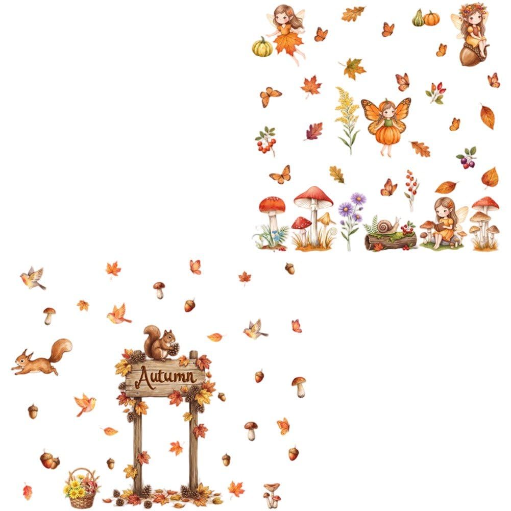 Autumn Maple Leaves Wall Stickers Decals Decor Removable Peel and Stick, 4 Sheets Vinyl Wall Murals for Bedroom Living Room