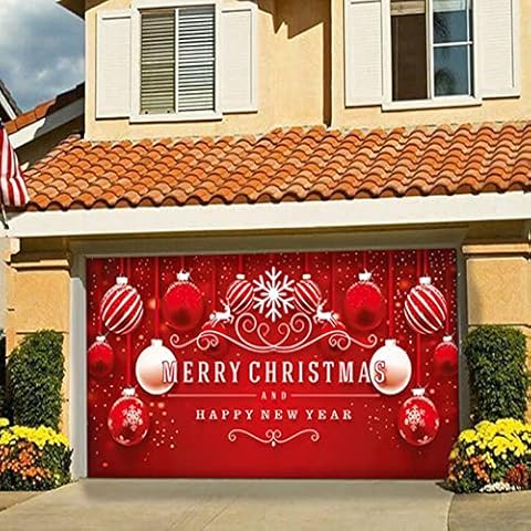 7×16Ft Christmas Garage Door Banner,Merry Christmas Holiday Banner Garage Door Cover Murals,Large Garage Door Banner,Indoor Outdoor Christmas Holiday Backdrop Christmas Decorations (01A) Cover