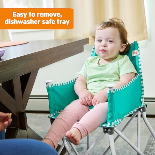 Image of Bright Starts Pop 'N Dine Portable High Chair, Indoor /Outdoor, BPA Free Tray, Easy to Fold, Unisex, Teal, 6 Months +