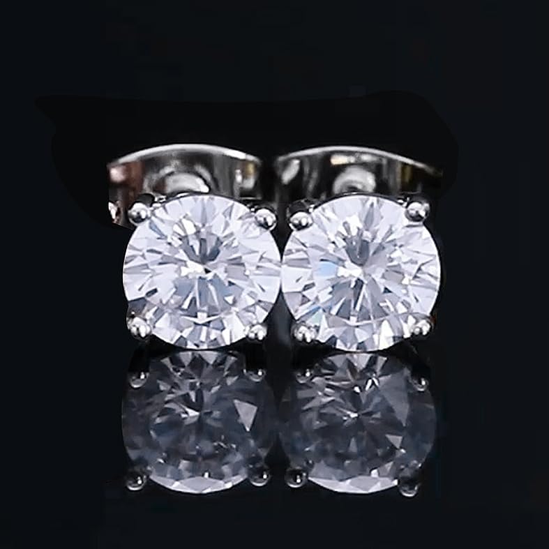 925 Sterling Silver Round Cubic Zirconia Stud Earrings 18K White Gold Plated Hypoallergenic for Sensitive Ears - Image 4