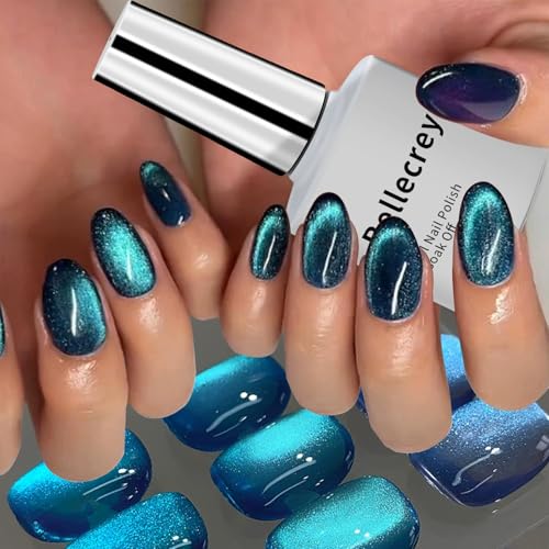 Ice Lake Blue - Esmalte de uñas de gel magnético azul oscuro, esmalte de uñas de gel holográfico, ojo de gato, manicura de salón de arte de uñas, bricolaje en casa