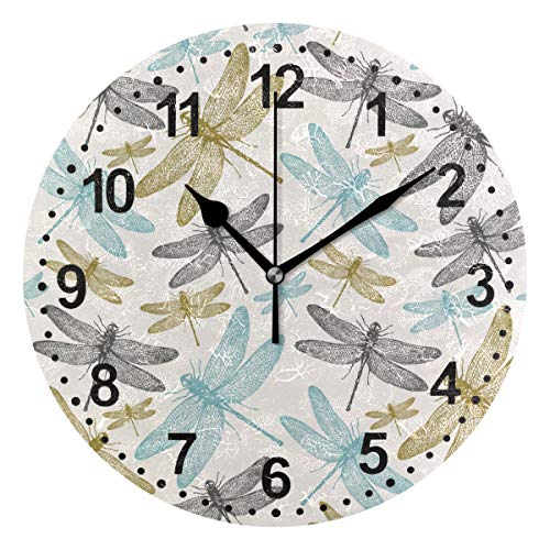 Dragonfly Decorative Wall Clock Non-Ticking Silent Clocks for Indoor Kitchen Bedroom Living Room
