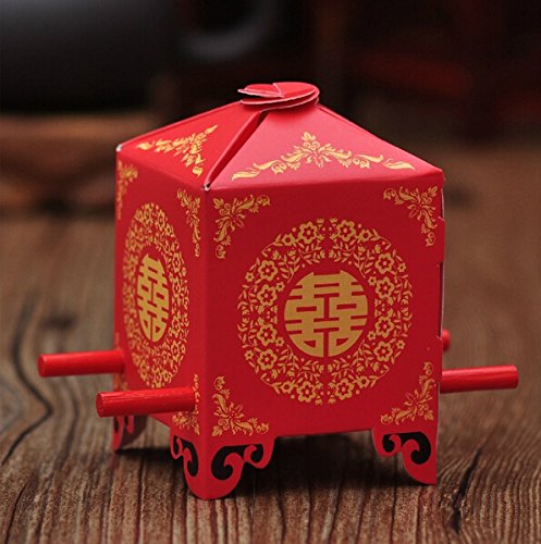 Saitec ®Pack Of 50Ps Chinese Traditional Red Bridal Sedan Chair Style Wedding Bridal Shower Favor Candy Gift Boxes #TOP5