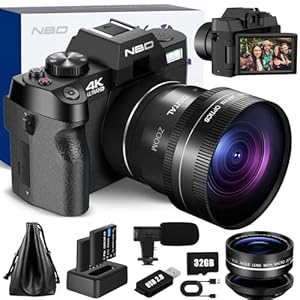 NBD 4K Digital Cameras for Photography – 48MP/60FPS Video Camera for Vlogging, WiFi & App Control, YouTube Vlogging Camera with 32GB TF Card. Wide-Angle & Macro Lens Included (Black) (Black)