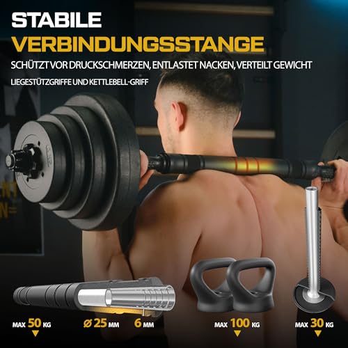 Hanteln Set | 4in1 Set Kurzhanteln Langhantel, Liegestütze & Kettlebell | 20kg 40kg Hantelset Dumbbell Set mit Verbindungsrohr – Bild 3
