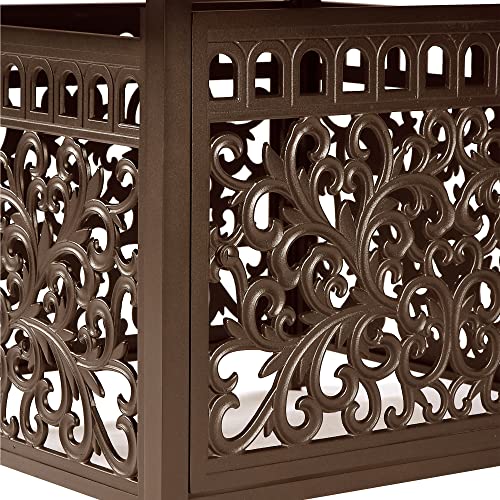 Image of Square 42 in. x 42 in. Aluminum Propane Fire Pit Table with Glass Beads, Two Covers, Lid, 57,000 BTUs in Brown Finish