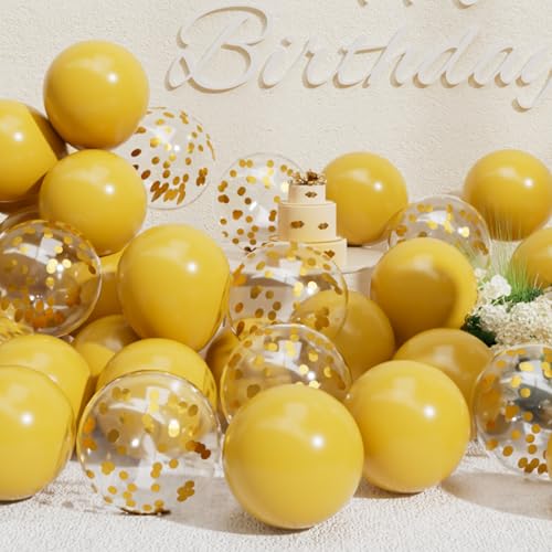 Image of SUWEN 47PCS Mustard Yellow Latex Balloons and Confetti Balloons Set | Helium Balloon for Birthday Anniversary Thanksgiving Party Decorations