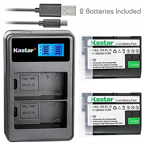 Kastar Battery (X2) & Lcd Dual Slim Charger For Nik En-El15, Enel15 And Nik 1 V1, D500, D600, D610, D750, D800, D7000, D7100, D800, D800E Dslr Camera, Grip Mb-D11, Mb-D12, Mb-D14, Mb-D15, Mb-D16 #TOP6