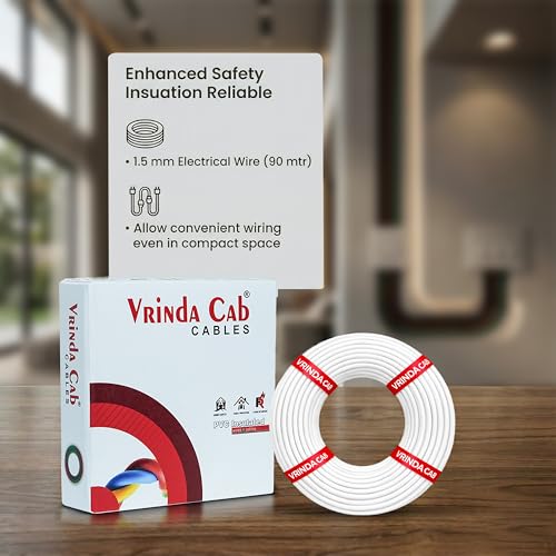 Image of VRINDA CCA Copper White 0.75MM Electrical Wire - CCA Copper 90 Meter Flame Retardant Cable for Home & Office Wiring