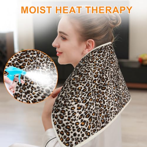 Image of Deepsoon Heating Pad,Electric Heating Pads for Back,Neck,Moist Heating Pad for Abdomen Shoulder Knee Legs,Dry /Moist Heat&Auto Shut Off,Mother's Day Birthday for Men and Women,Leopard Print,24x12 Inch