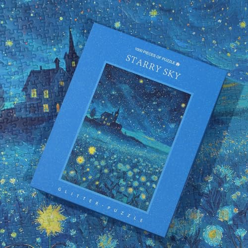 Rompecabezas para adultos de 1000 piezas con diseño de cielo estrellado y flores, con brillo y letras en el reverso, tamaño 27,5" x 19,6" miniatura 2