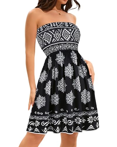 Image of elescat Summer Dresses for Women 2026 Strapless Casual Beach Cover Ups Tube Top Sundress