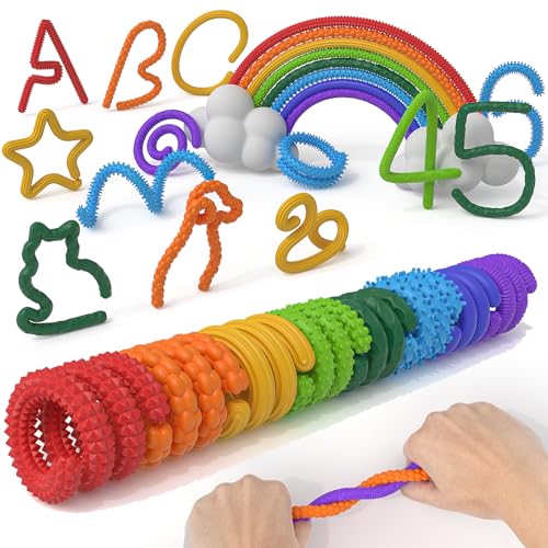 KEEPAQ Fidget Toys Sensory Stick: Textured Silicone Sensory Toys for Kids 8 Pack, Stress Fidgets for Anxiety Relief Calming, Autism Classroom Must Haves, Calm Down Travel Toy for Boys Girls Adults