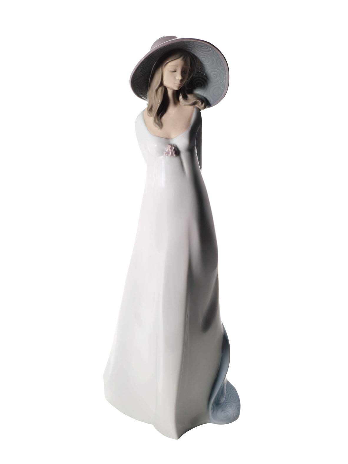 Nao White Spring Sun. Decorative Figurine Of A Woman In Gloss Porcelain. Ornamental Sculpture Representing A Woman With Dress And Hat To Celebrate The Freshness Of Spring