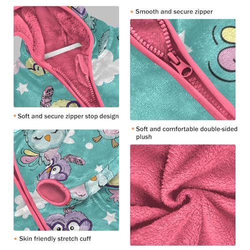 OTVEE Cute Owls on Blue Kids Hoodie Jacket Fall Spring Full Zip Warm Outwear Coat3