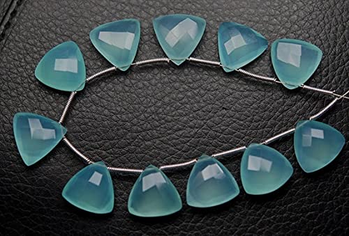 LKBEADS 5 Matched Pair,Finest,PERU AQUA BLUE Chalcedony Faceted Trillion Shape Briolettes 14mm