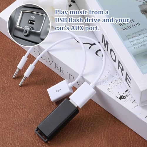 Image of RUWEL AUX to USB Adapter, 3.5mm Male Audio Jack to USB 2.0 Female Converter Cable, Only Work for Car AUX-in with MP3 Decoder, Not for Headset, Speakers, Phone,Computers, Camera,Microphone, Monitor
