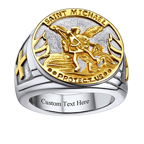U7 Anel de São Miguel/Santo Cristóvão 18 k banhado a ouro aço inoxidável sinete redondo anéis arcanj
