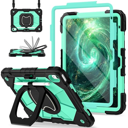 Image of Scnioy Case for iPad 10th Generation iPad A16 11th Generation Case 10.9 /11 Inch 2022 /2025, Rugged A16 iPad Cover 10th Gen with 360 Rotating Stand Screen Protector Pen Holder Shoulder Strap, Mint