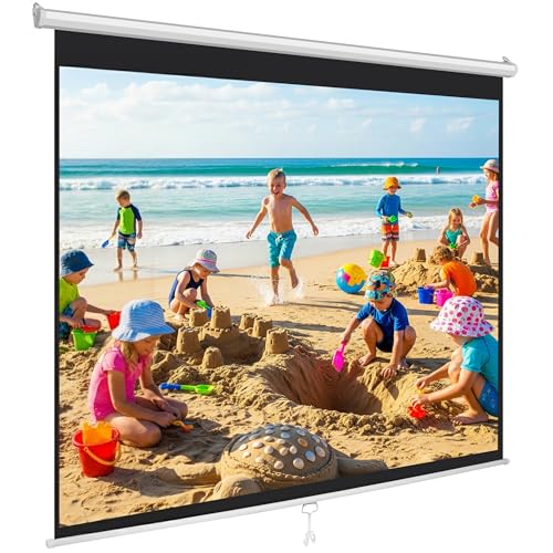 Pyle Écran de Projection 72″ –Écran Vidéoprojecteur Manuel Enroulable Universel, Compatible Full HD, Hauteur Réglable | Montage Mural/Plafond, pour Cinéma Maison, Bureau, Classe