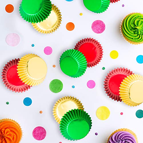 Whaline 300Pcs Foil Metallic Cupcake Liner Baking Cups, Muffin Tins Treat Cups Foil Metallic Cupcake Liners For Christmas Party, Weddings, Birthdays, Baby Showers, Standard Size (Red, Green, Gold) #TOP2