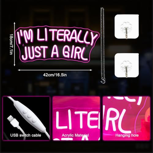Image of Lucunstar I'M Literally Just A Girl Neon Sign Pink Led Sign Led Neon Light for Wall Decor Light Up Sign for Bedroom Dimmable Switch USB Connectivity Neon Signs for Girlsroom Decor Party Light