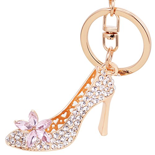 Easya Fashion Rhinestone High-Heeled Shoe Key Chain Ring Crystal Shoes Keychains Women Charm Handbag Key Holder Girl Bag Jewelry,Pink #TOP2