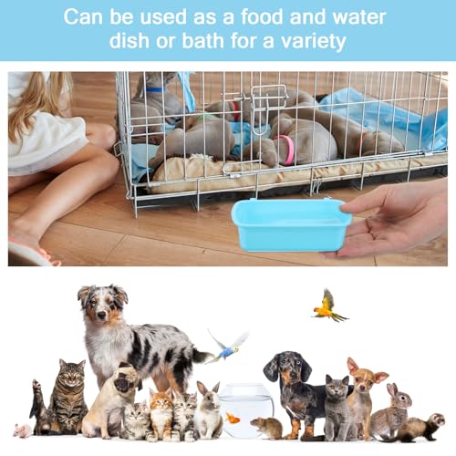 PEOVLVN 10 Pack Rabbit Feeders for Cages, Cage Cups Chicken Feeder Waterer Rabbit Food Water Bowl Hanging Feeder Guinea Pig Food Dispenser for Pet Birds Kitty Puppy (Blue, Pink, White)