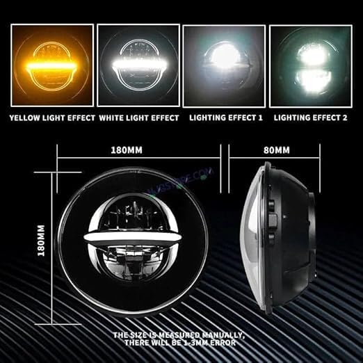 Image of 110W Minus Headlight Without Ring Round 7' LED Voltage 12V, Compatible with STD 350, Classic 350, Hunter 350, STD 350 R.B & Classic 350 R.B, Thar & Himalayan. High /Low Beam(Black,7 Inch)
