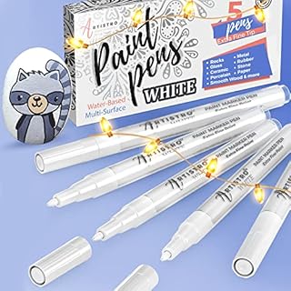 ARTISTRO White Paint Pen for Rock Painting, Stone, Ceramic, Glass, Wood, Tire, Fabric, Metal, Canvas. Set of 5 Acrylic Paint White Marker Water-based Extra-fine Tip