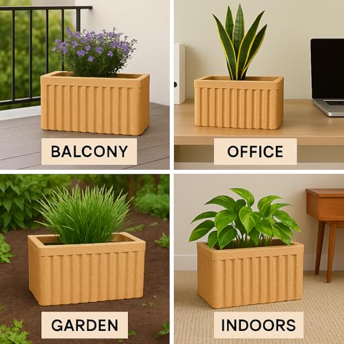 Image of Bigsmall Designed Plant Pots, Premium Durable Polymer Flower Pots for Indoor & Outdoor Plants - Lightweight, Stylish, and Weather-Resistant Garden Planters (Ripples- Sand Stone, 9 Inch)
