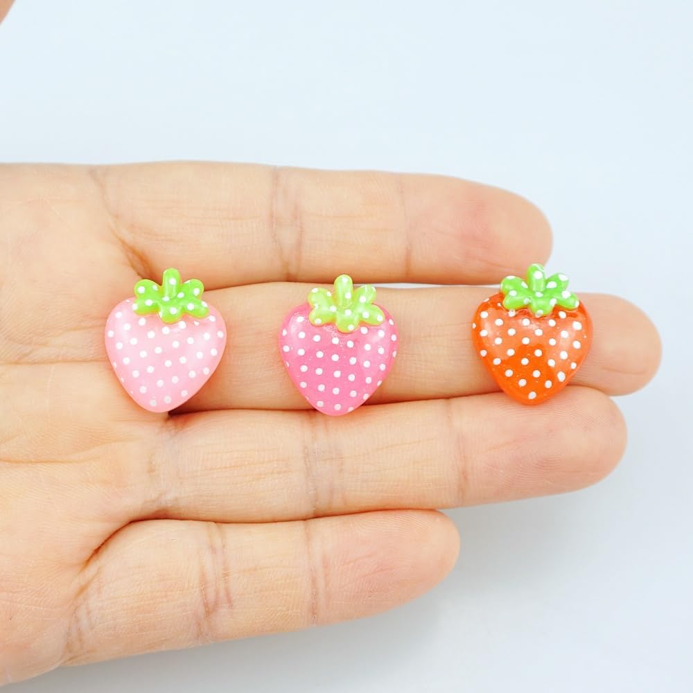 SaktopDeco 72 PCS Resin Strawberry with No Holes Flat Back Pink Strawberry Resin Charms Bulk Embellishments 3 Color for DIY Crafts - Image 5